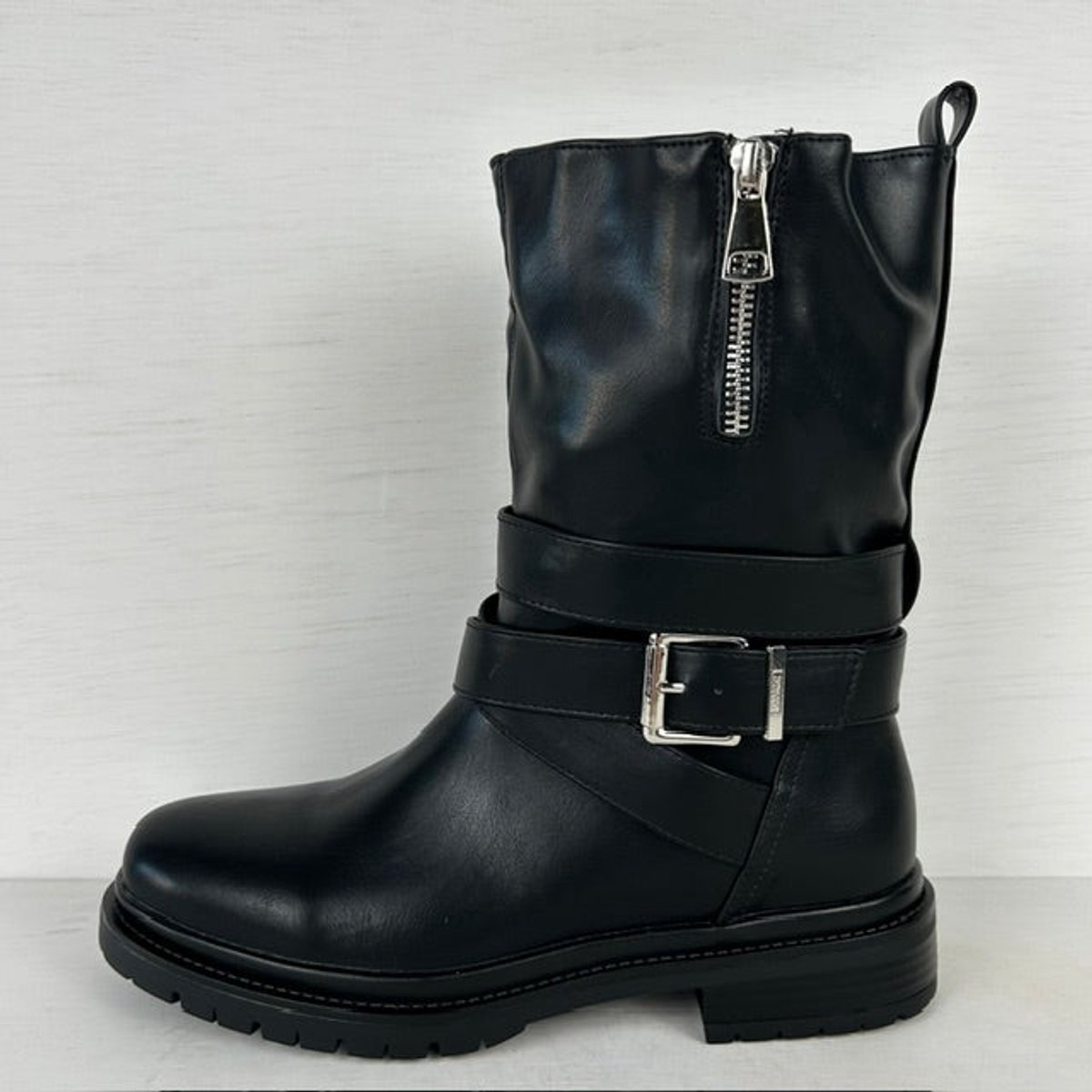 Stoere leatherlook laarzen met gespje zwart Zwart / 37