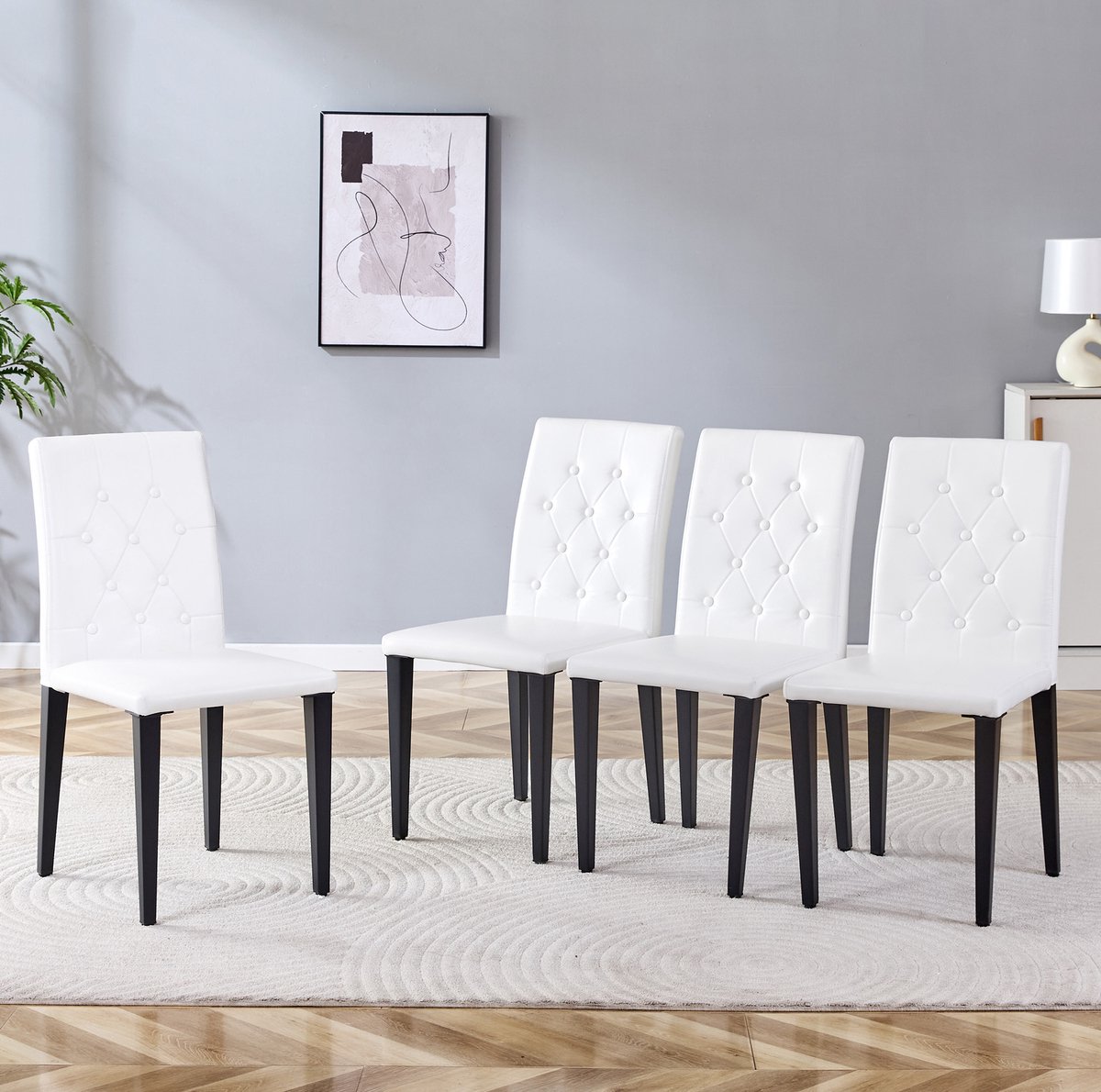 COVREO Eetkamerstoel 89 cm wit zwart, kunstleer en metaal, set van 4