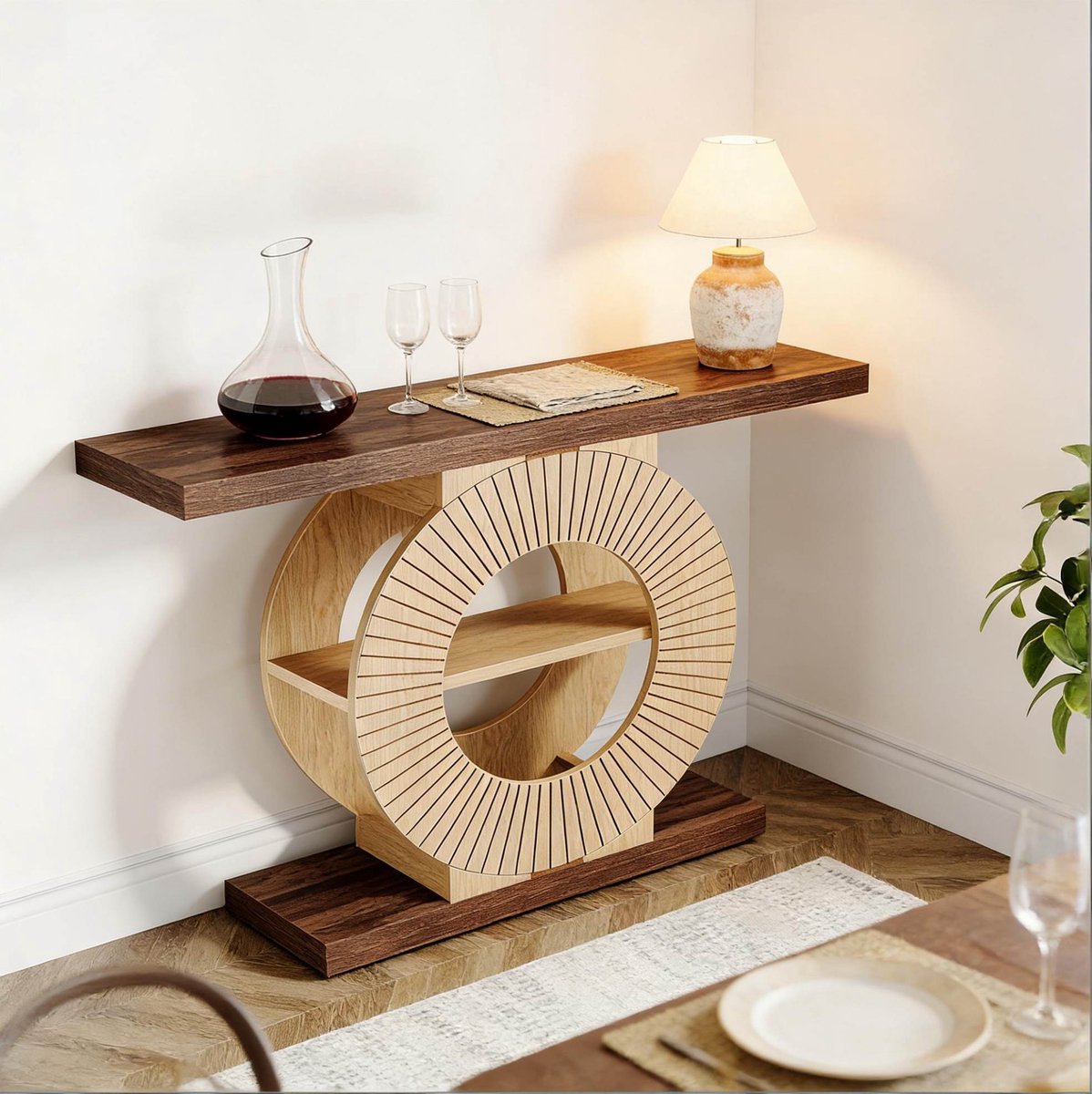 DESMIU Sidetable - Landelijke Houten Consoletafel Met Open Plank - Voor Hal En Gang - Hout - Bruin - 100 X 29,5 X 79,5 Cm