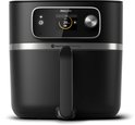 Zwarte Philips Airfryer XXL met een zilveren rand. Het display toont 160 graden en 20 minuten.