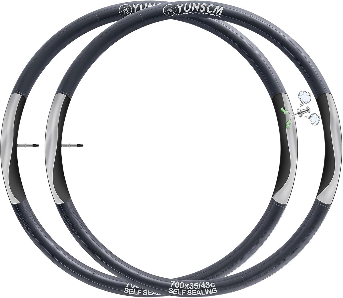 YunSCM 2Pcs 35/43-622 Self Closing 700C Bicycle Inner Tubes 700x35C 700x38C 700x40C 700x43C FV48mm Removable Presta - ShopVlot