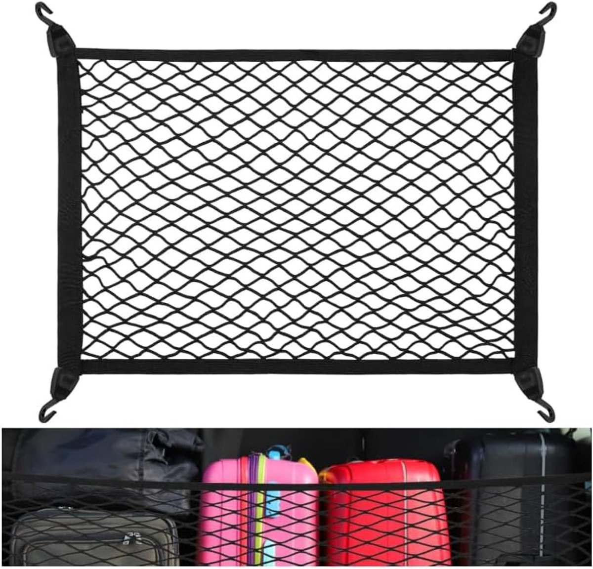 Kofferbaknet auto, elastisch bagagenet, zwart, 60 x 40 cm, met haak - ShopVlot