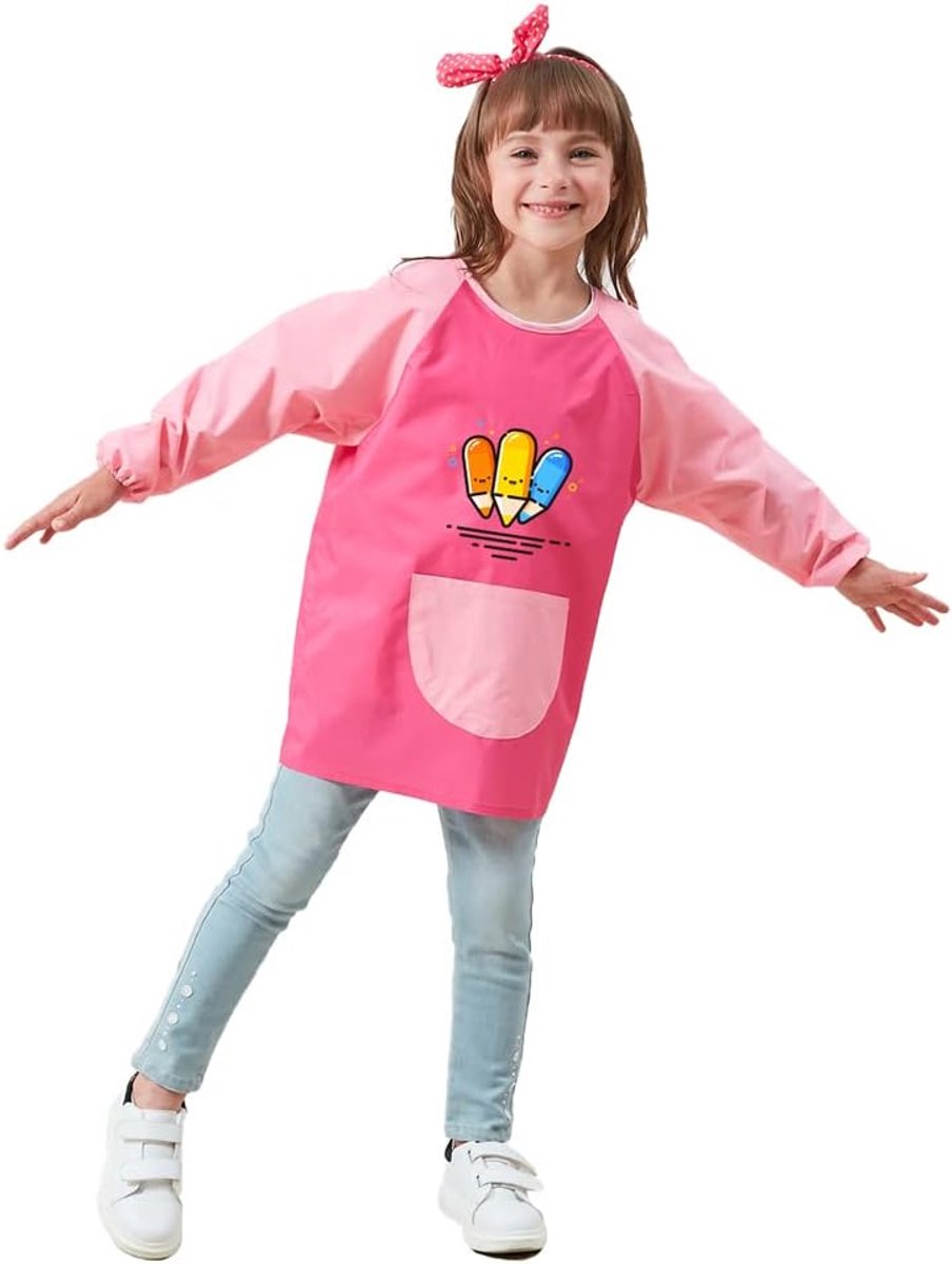 Children's Painting Apron Long Sleeve Waterproof for Girls Boys Kitchen Apron Smok for School Art Painting Cooking - ShopVlot