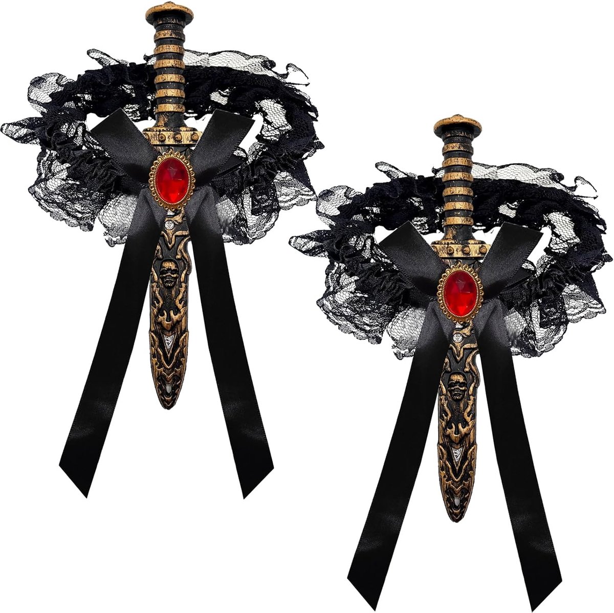 LUKIUP Pack of 2 Pirate Swords Garter with Bow, Elastic Black Lace Bow, Pirate Costume Women's Accessories for Role - ShopVlot