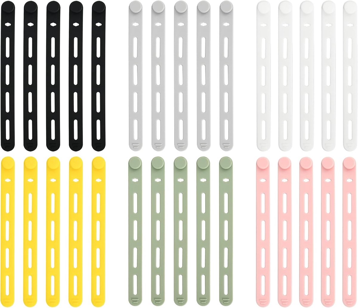 30Pcs Colored Cable Ties - Silicone Cable Straps, Reusable Snap Cable Ties, Tidy Clips - ShopVlot