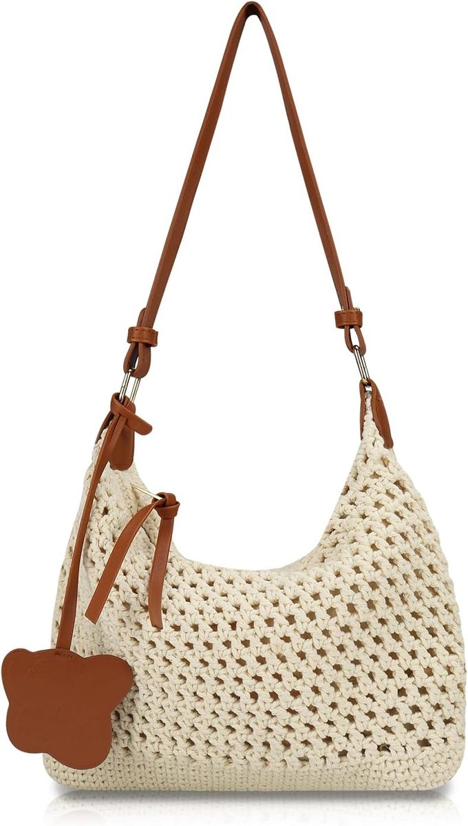 Gehaakte strandtas voor dames, zomer, gehaakte tas, lichte draagtas met afneembare schouderriem en ritssluiting - ShopVlot