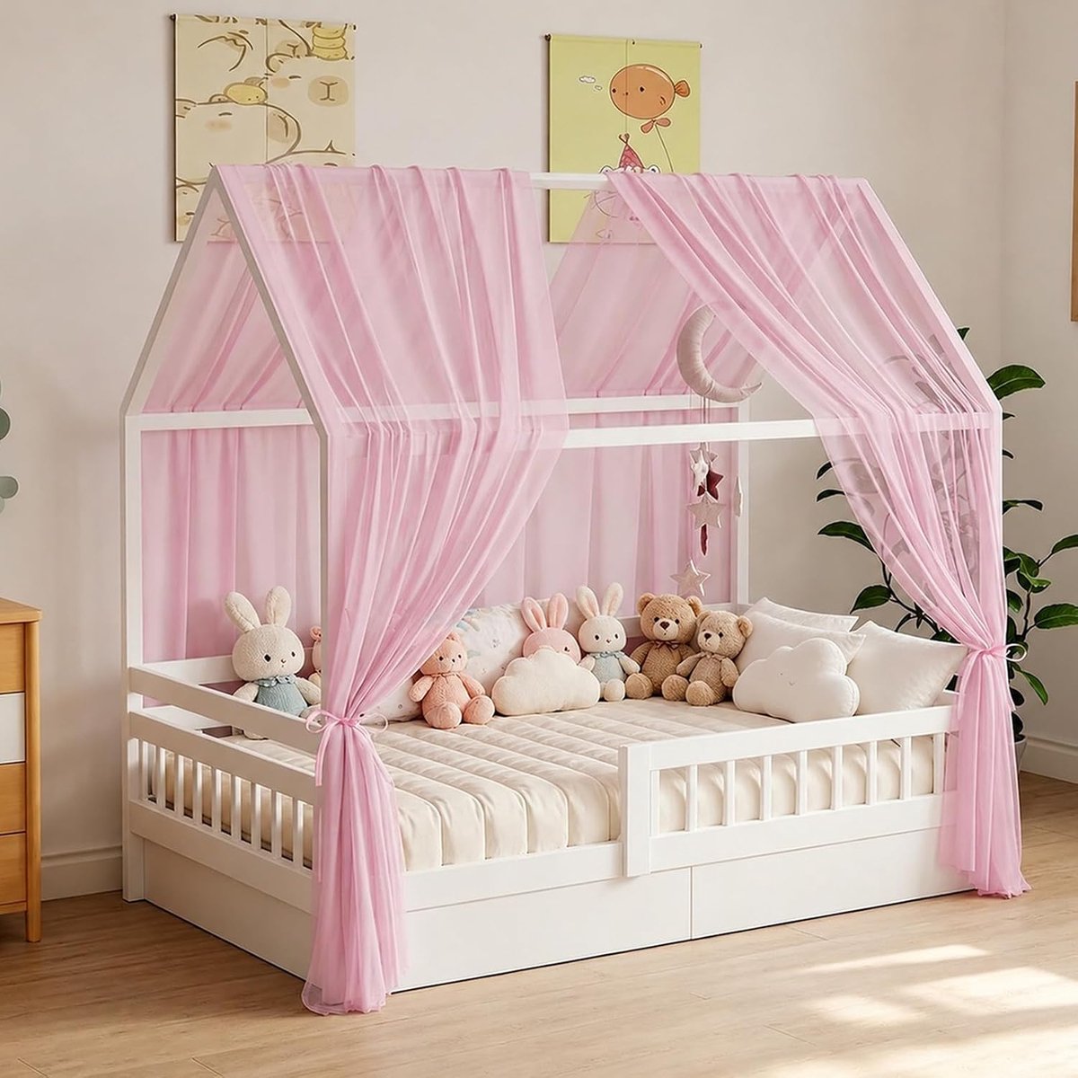Huisbed hemel 350 x 150 cm - zacht chiffon - decoratieve bedhemel - creëer een dromerige speelomgeving - ShopVlot