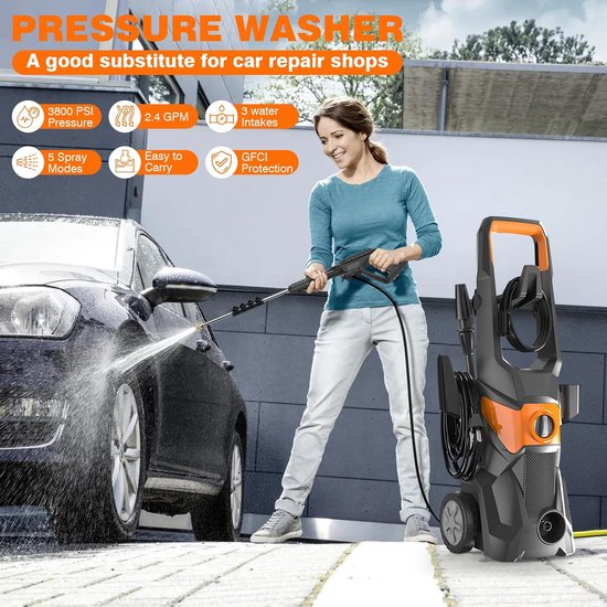 Hogedrukreiniger 200 bar - 3000 W - Turbo nozzle - Ideaal voor auto's en buitenoppervlakken - ShopVlot — afbeelding 4