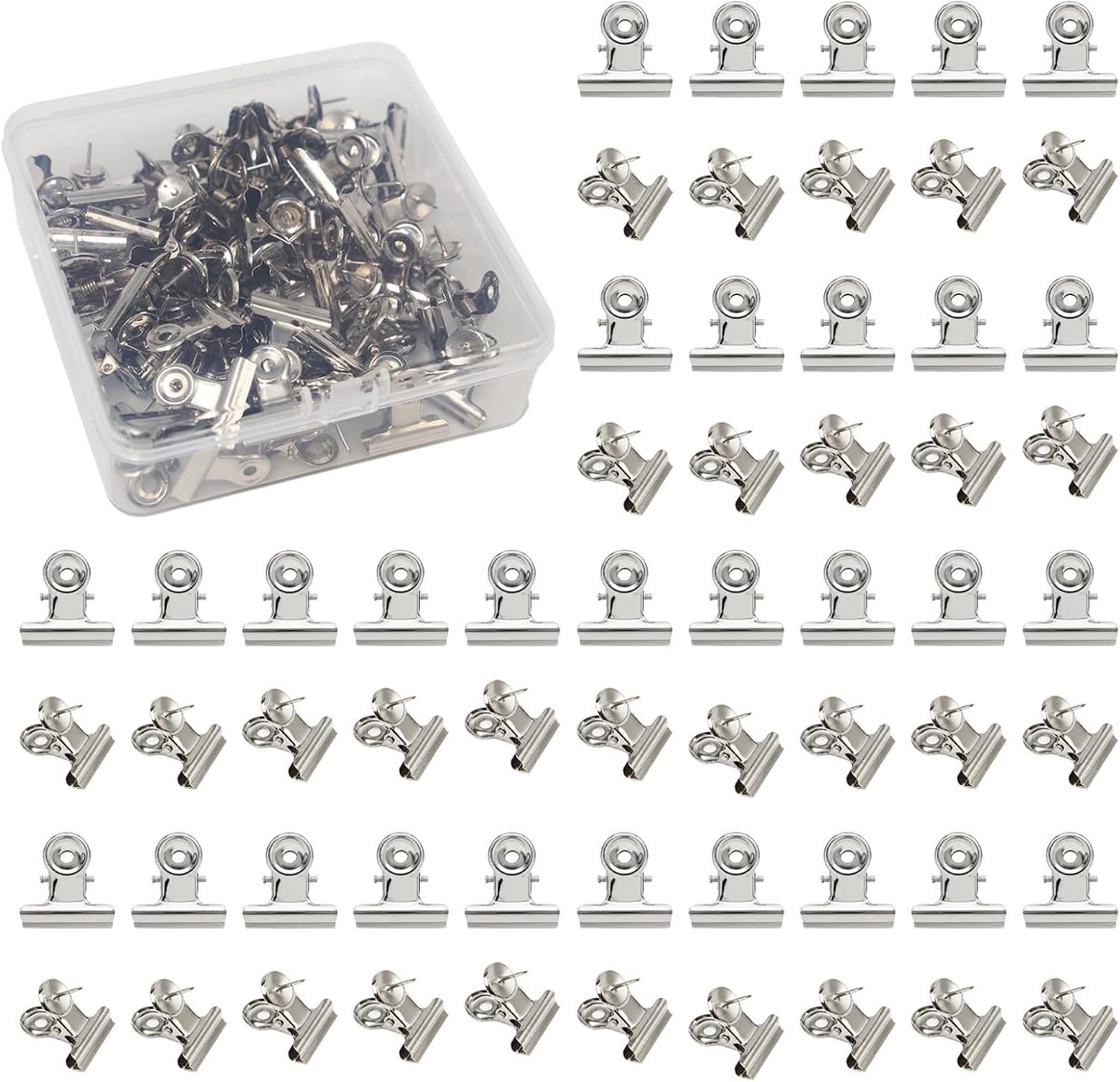 Punaises met clip 60 stuks - Zilver - Duurzaam materiaal - Ideaal voor prikborden - ShopVlot