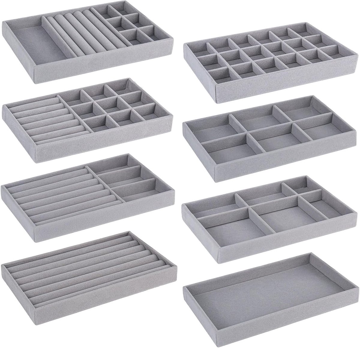 Sieradenopbergtray 8 Stuks - Velours - Stapelbaar - Ruimtebesparend - ShopVlot