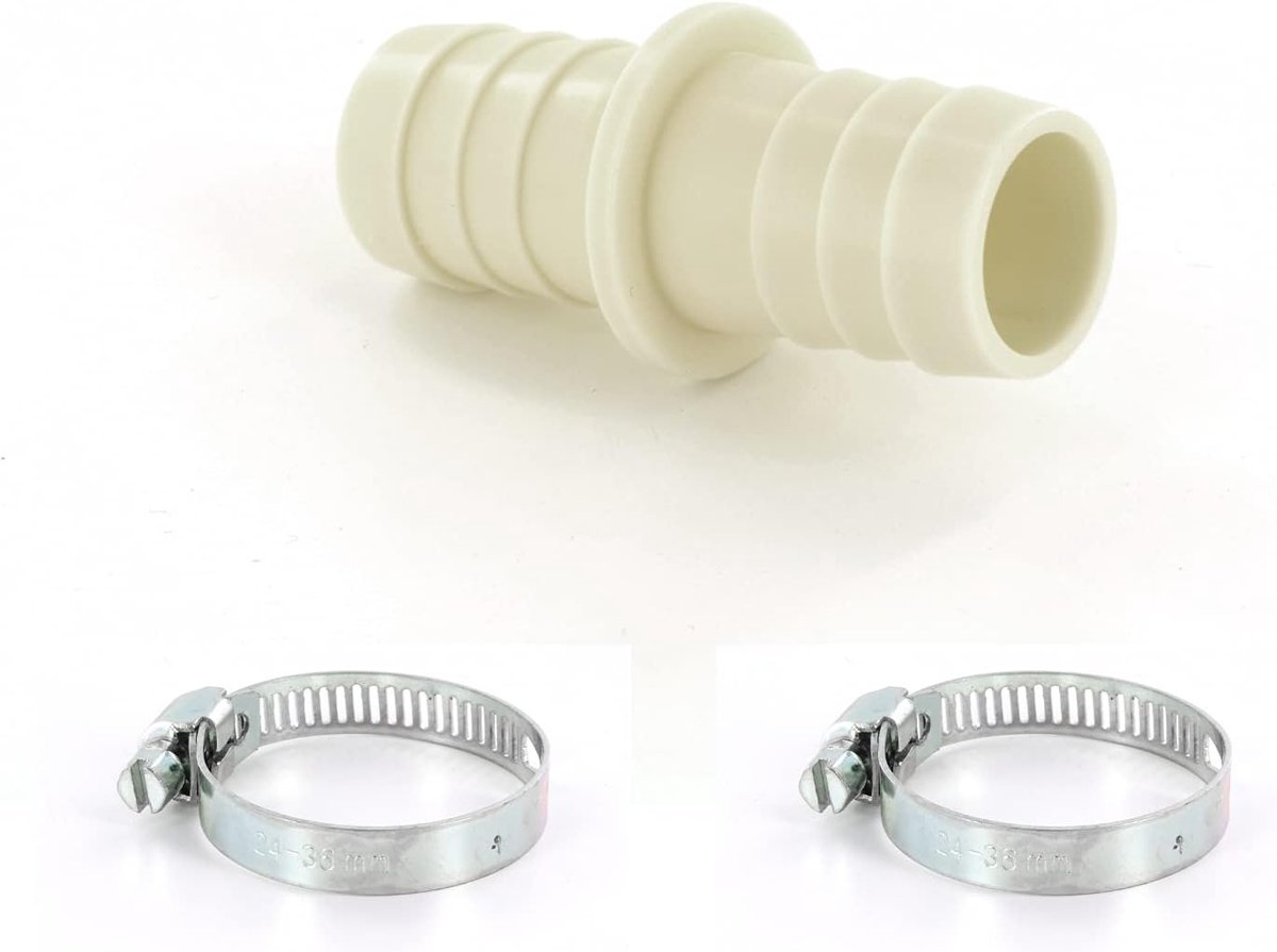Hose connector 24 mm - geschikt voor 22 mm afvoerslang - inclusief 2 slangklemmen - eenvoudig te installeren - ShopVlot