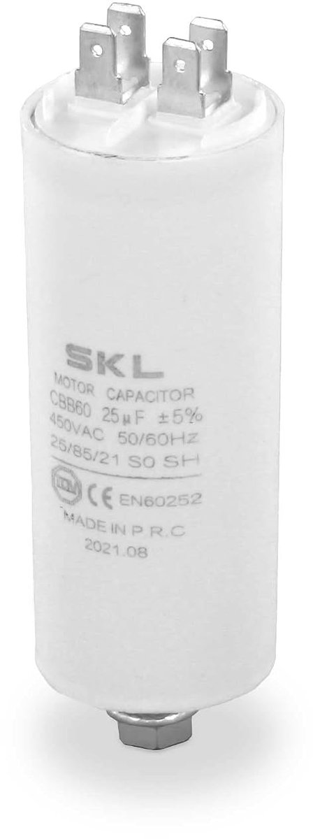 Startcapacitor motor 25µF 450V - universeel met 6.3mm AMP plug - CBB60 voor elektrische apparaten - ShopVlot