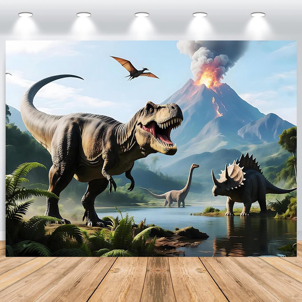 Dinosaurus fotoachtergrond 2,2 x 1,5 m - vinyl - kleurrijk ontwerp - ideaal voor dino-thema feest - ShopVlot