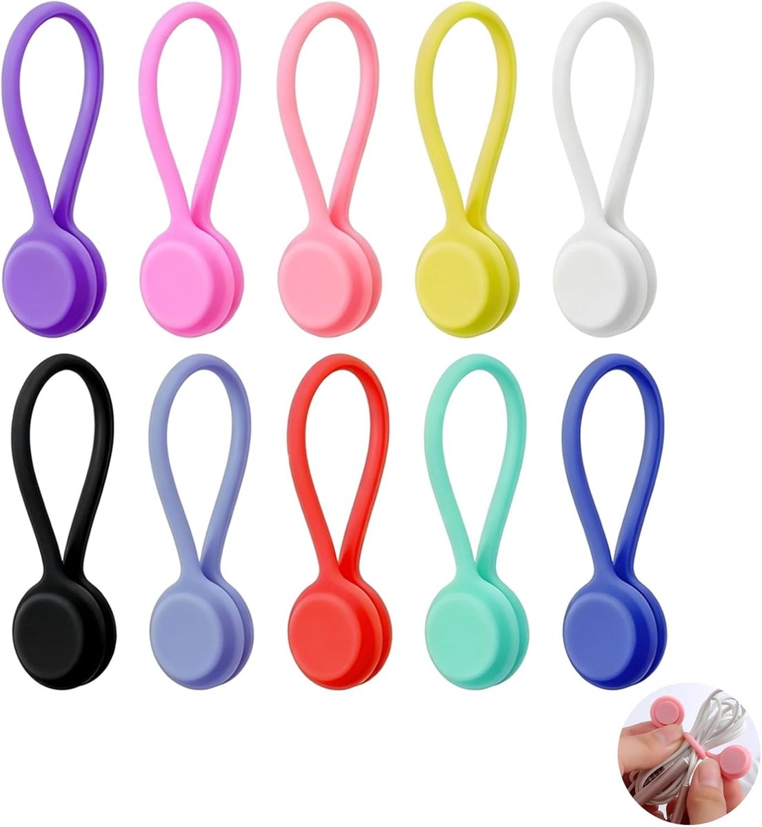 Kabelbinders 10 stuks - siliconen - magnetisch - praktische kabelorganizer voor thuis en kantoor - ShopVlot