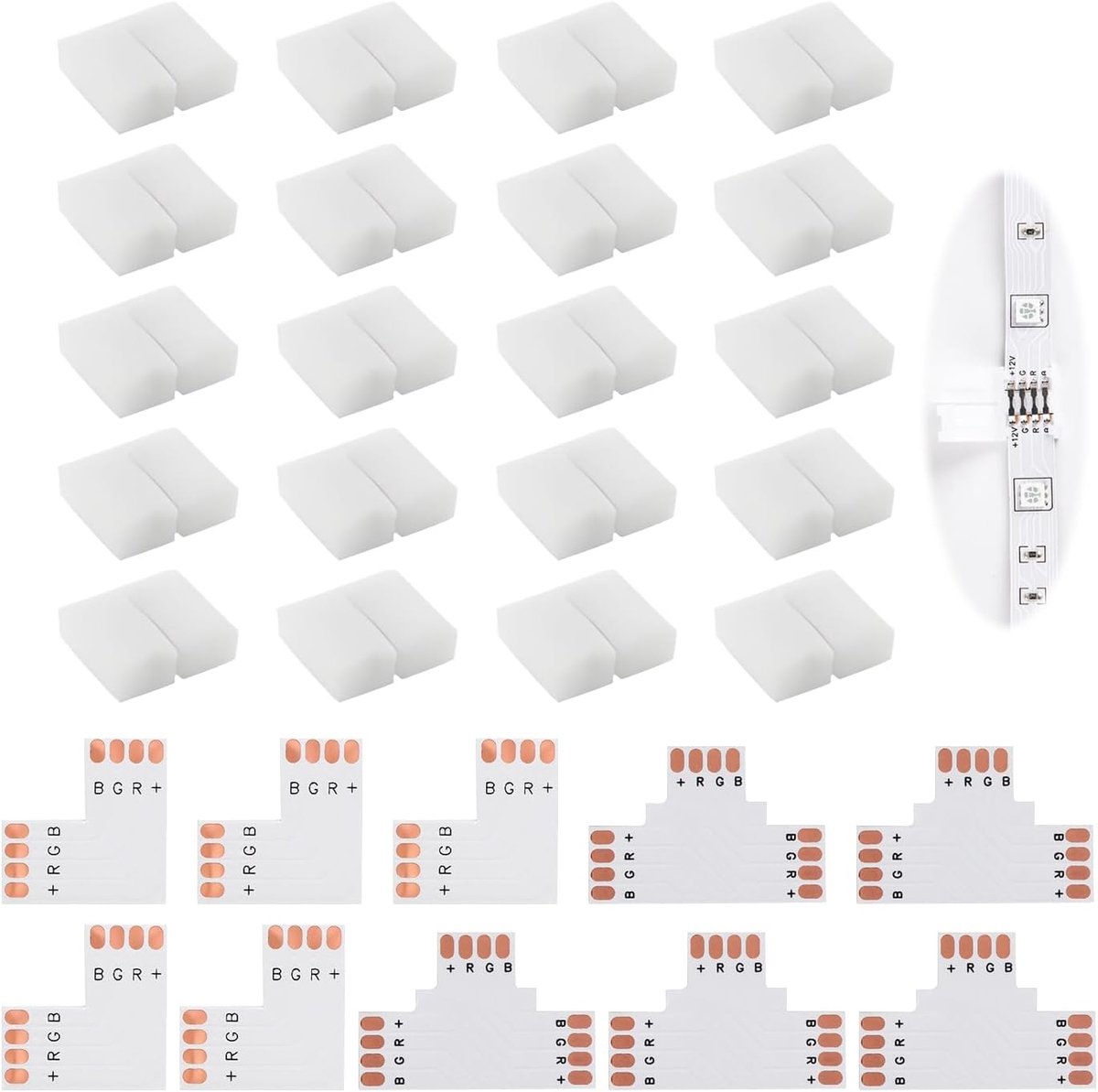 Ledstripconnector 4-polig 10 mm - 30 stuks - L-vormige en T-vormige aansluitingen - ShopVlot
