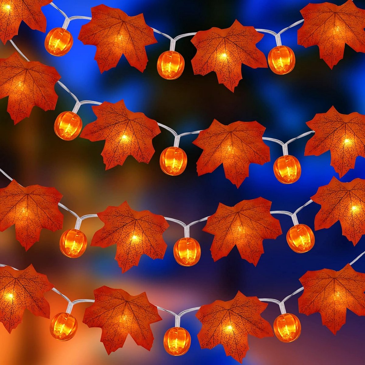 Lichtsnoer met herfstbladeren - LED pompoen - waterdicht - sfeervolle herfstdecoratie - ShopVlot