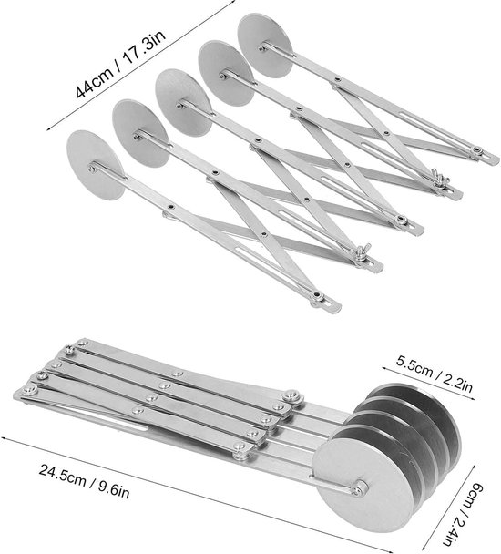 Pasta Cutter 5-wiel - RVS - Uitbreidbaar ontwerp - Snelle deegverdeling - ShopVlot — afbeelding 3