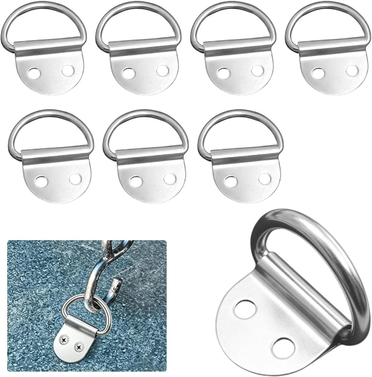 D-Ring vastzetogen 8 stuks - Vernikkeld staal - Belasting tot 200 kg - Eenvoudige montage 4,5 mm - ShopVlot
