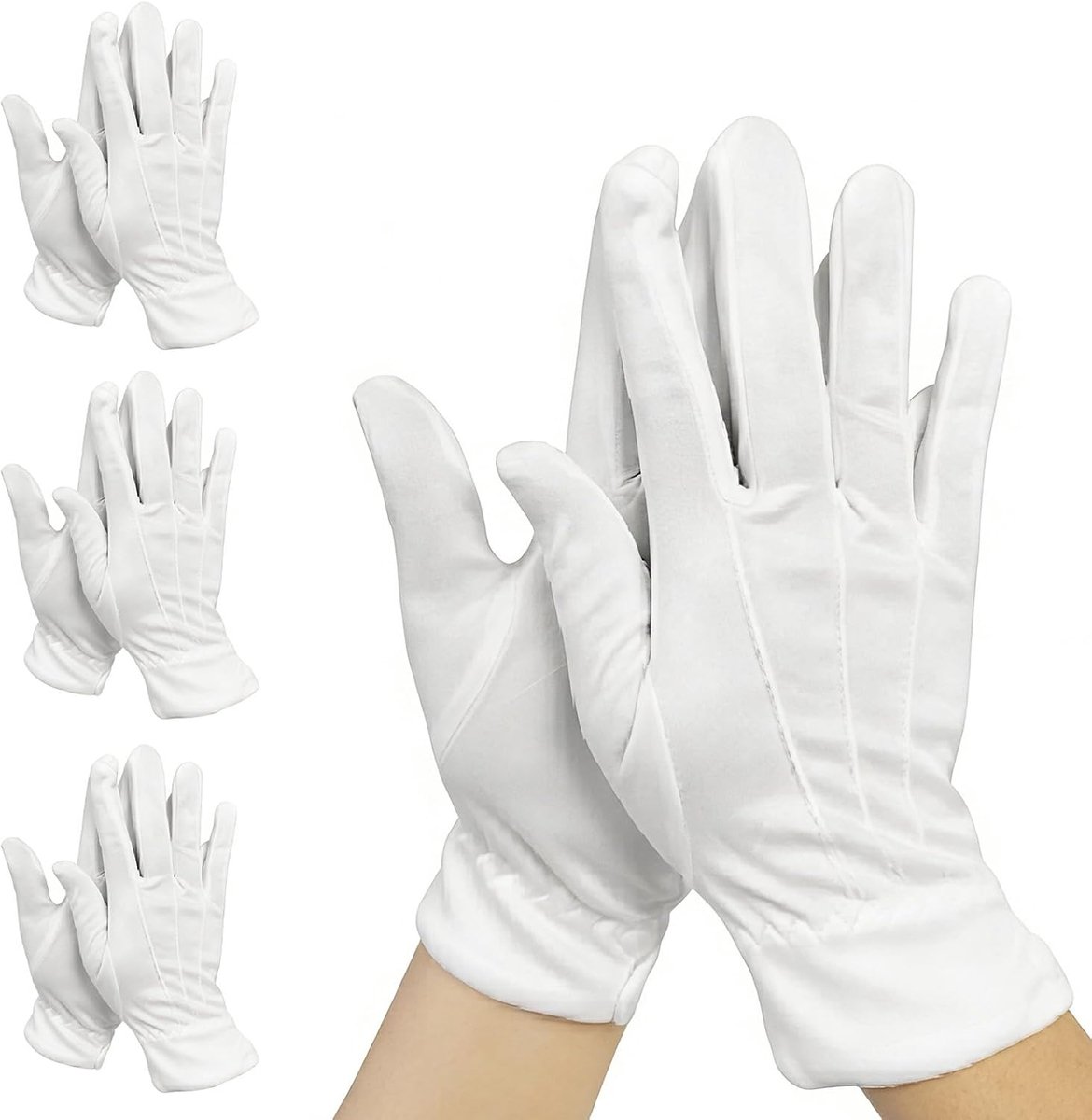 handschoenen katoenen 3 paar - witte stof - elegante biezen - formele paradehandschoenen - ShopVlot