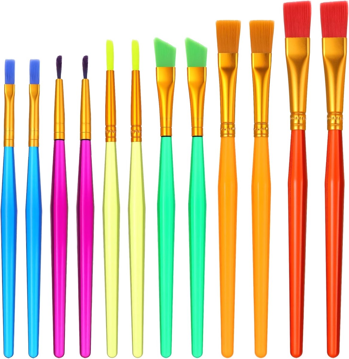 Verfkwasten Set 12 Stuks - Nylon Haar - Voor Cake Decoratie - Perfect voor Precisiewerk - ShopVlot