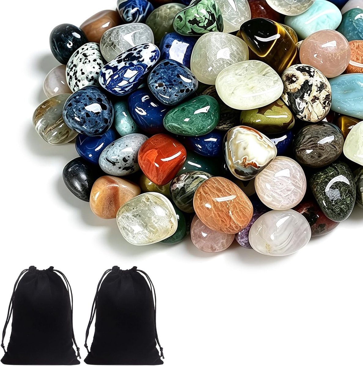 Gemstones 300 g - 2-3 cm - geluksstenen met gevilte zakjes - decoratief voor fonteinen - ShopVlot