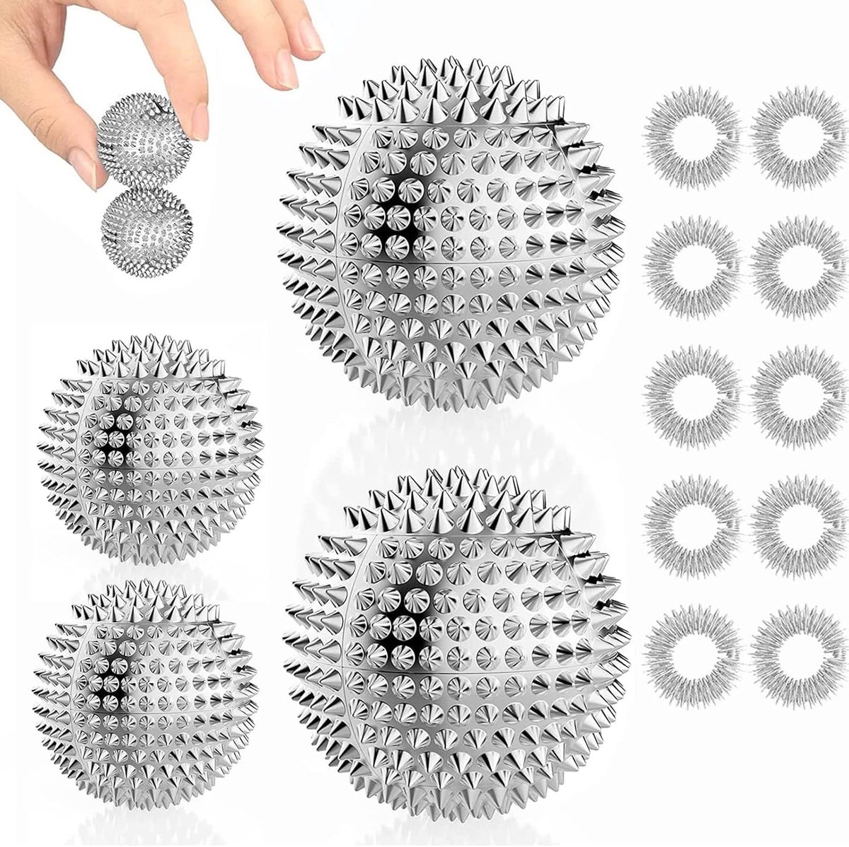 Acupressuur Massagebal Set - 4 vaardigheden egeltje + 10 acupressuurring - voor handen en voeten - ShopVlot