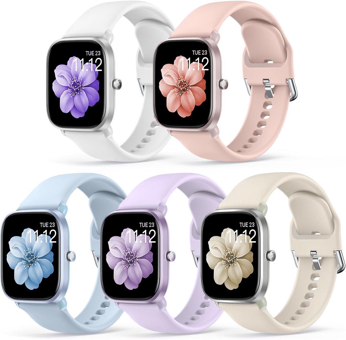 Siliconen Horlogebandje voor Bip - 5 Stuks - Roze/Starlight/Wit/Lichtblauw/Lavendel - Comfortabele Pasvorm - ShopVlot