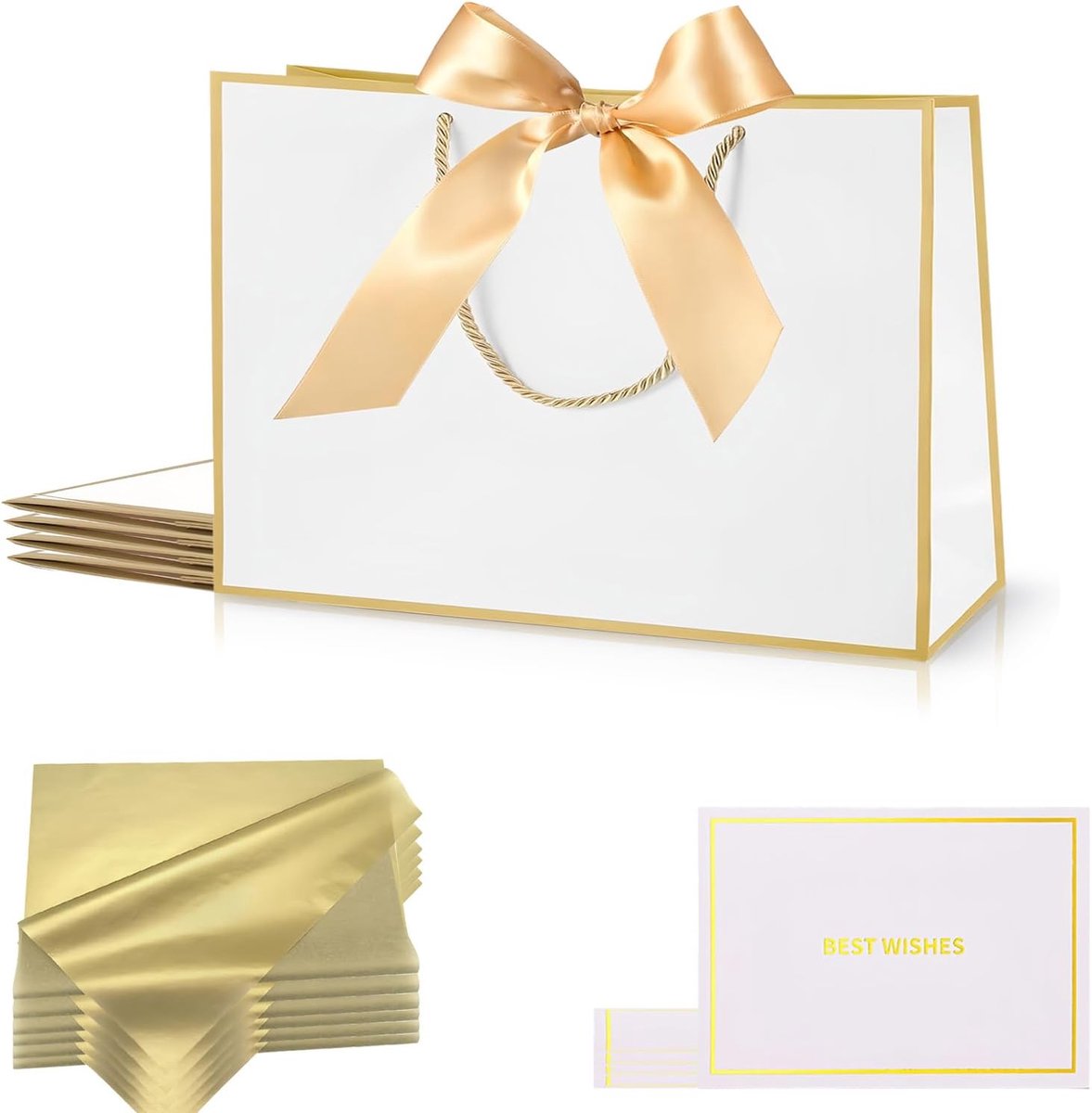 Verjaardagsgeschenkzakjes middelgroot - witte papieren tasjes - met handvatten - perfect voor bruiloften en feestjes - ShopVlot