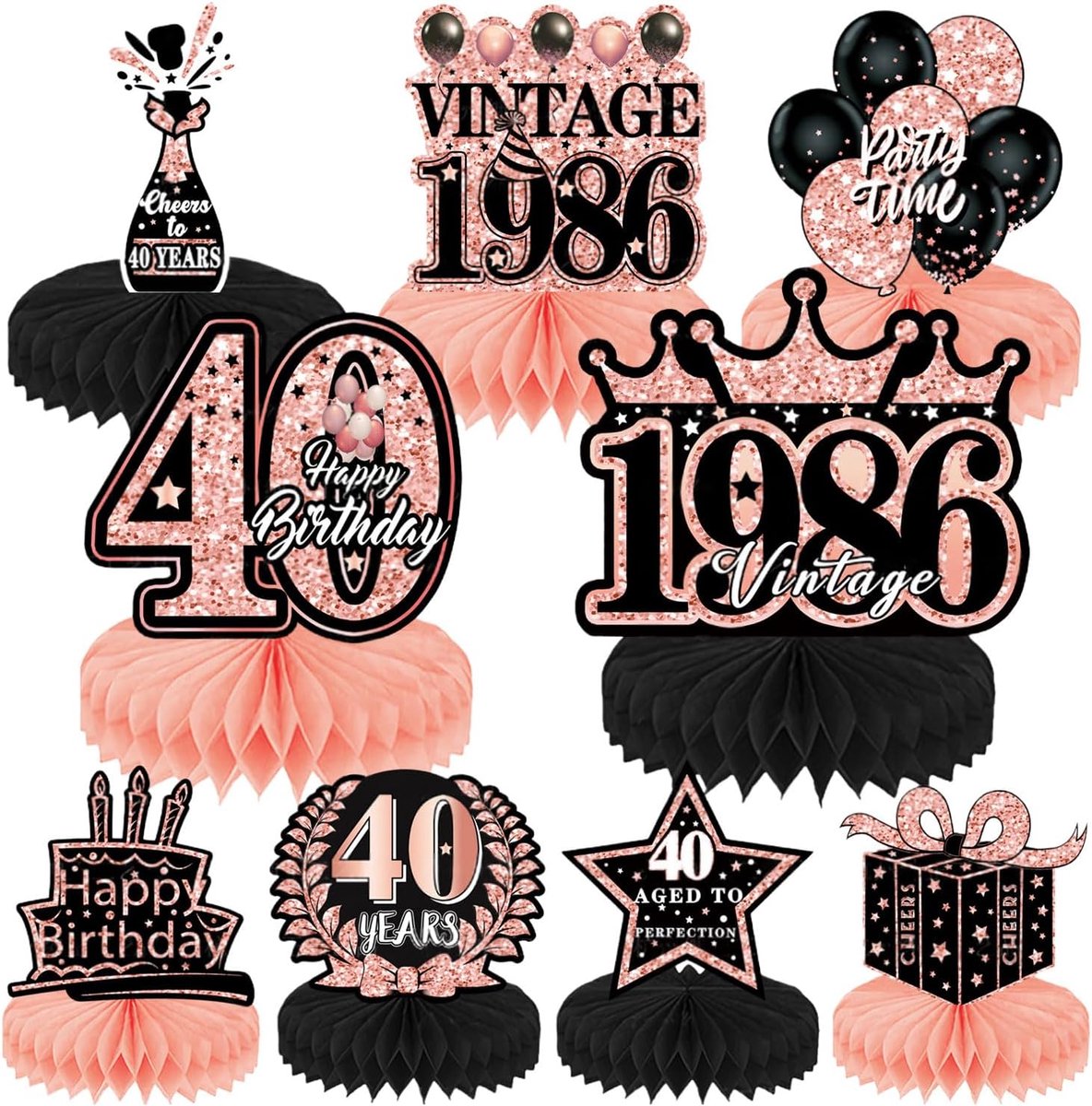 Tafelversieringen 40ste verjaardag - rosegoud - 9-delig - elegante decoratie voor feest - ShopVlot