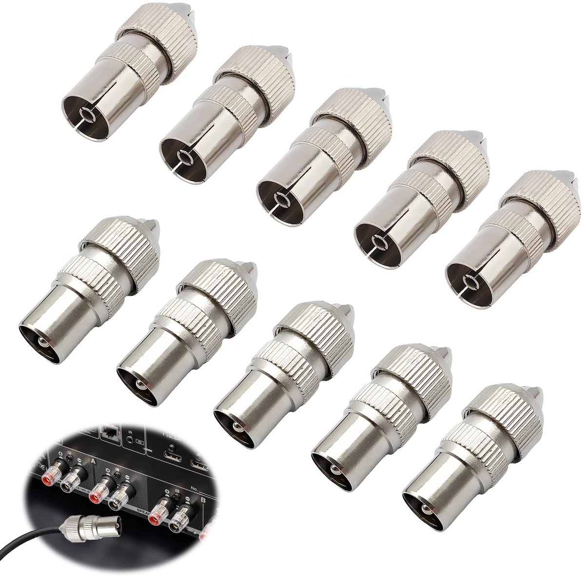 Coaxiale Antenne Adapter - TV Connector - Signaal Verbinding - Vernikkelde Zinklegering - 10 Stuks - Zilver