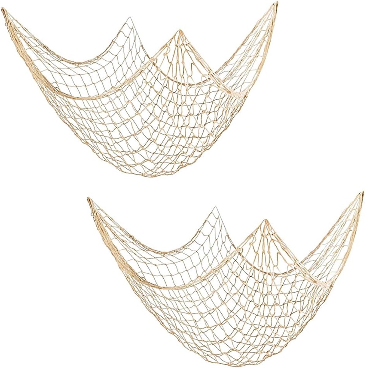 Visnet decoratie 100x200 cm - 2 stuks - katoengaren - maritieme wanddecoratie voor woonkamer - ShopVlot