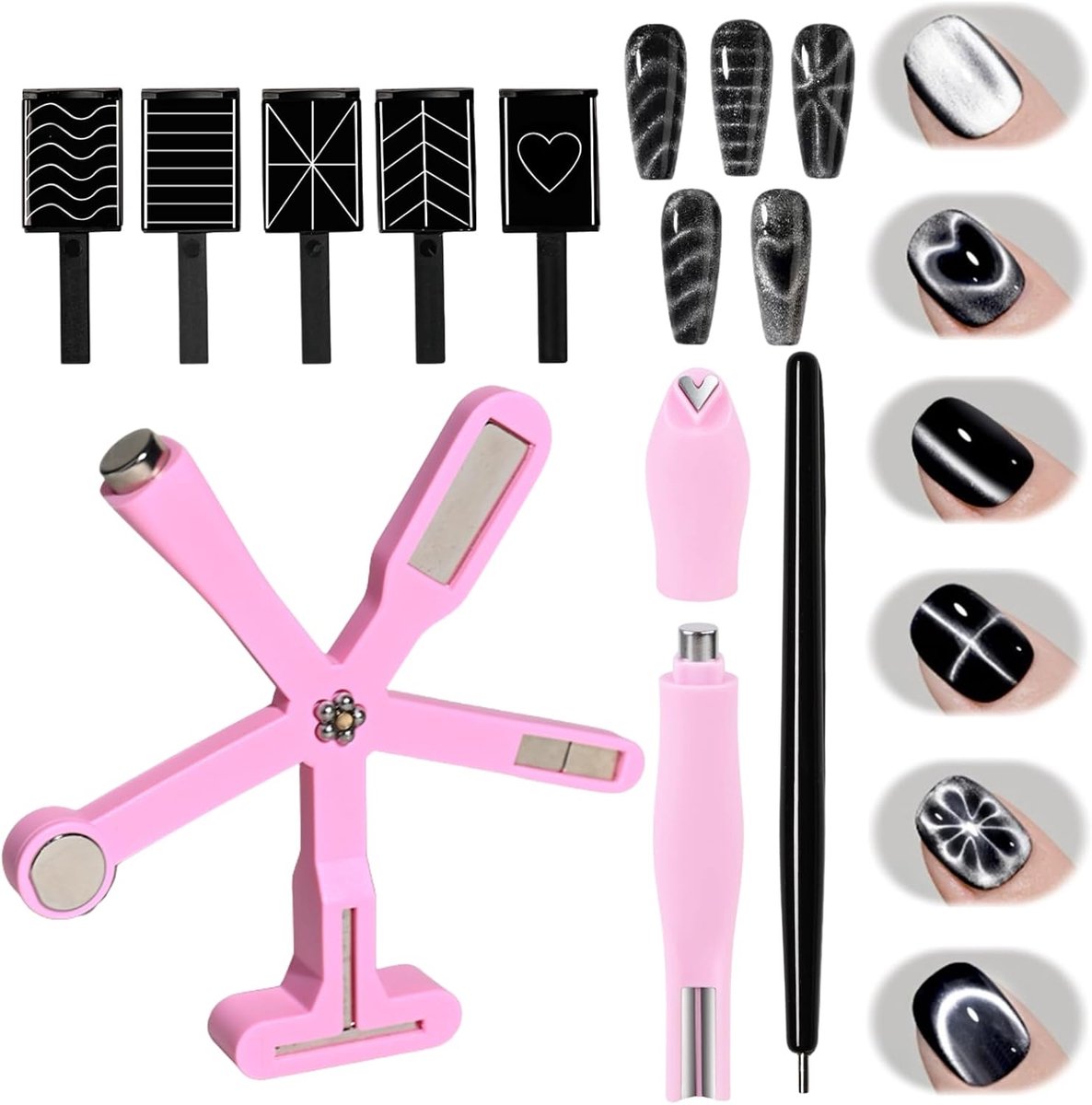 Cat Eye Magnet Set 6-in-1 - 3-in-1 Nagellak Magnet - 5 Magische Ontwerpplaten - Maak zelf Cat Eye Nagels - ShopVlot