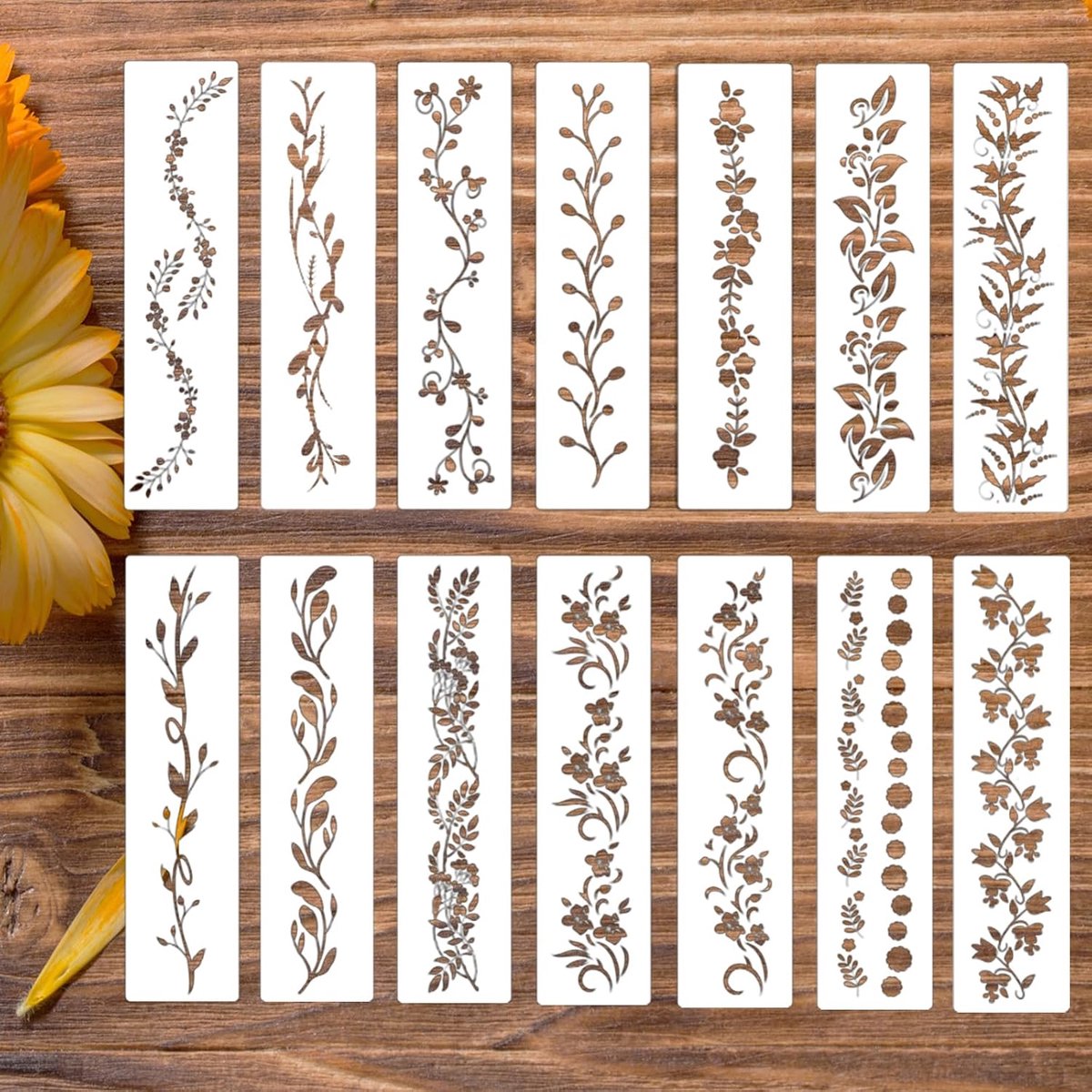 Schilderstencils 14 Stuks - Bloemenpatronen - Duurzaam kunststof - Makkelijk te gebruiken voor wanddecoratie - ShopVlot