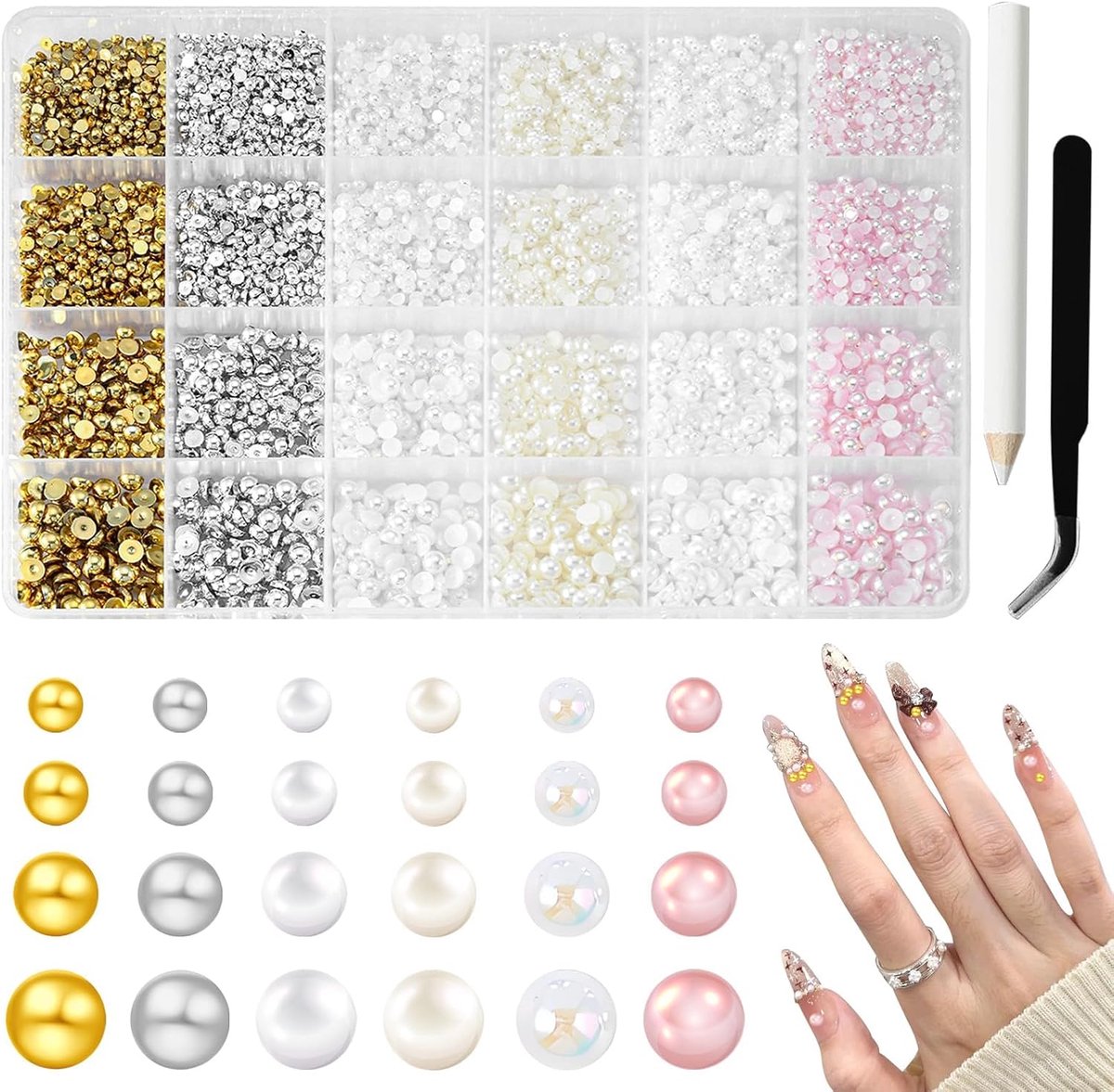 Nail beads 10.000 stuks - Platte parel charms - 6 kleuren, 4 maten - Voor DIY manicure en decoratie - ShopVlot