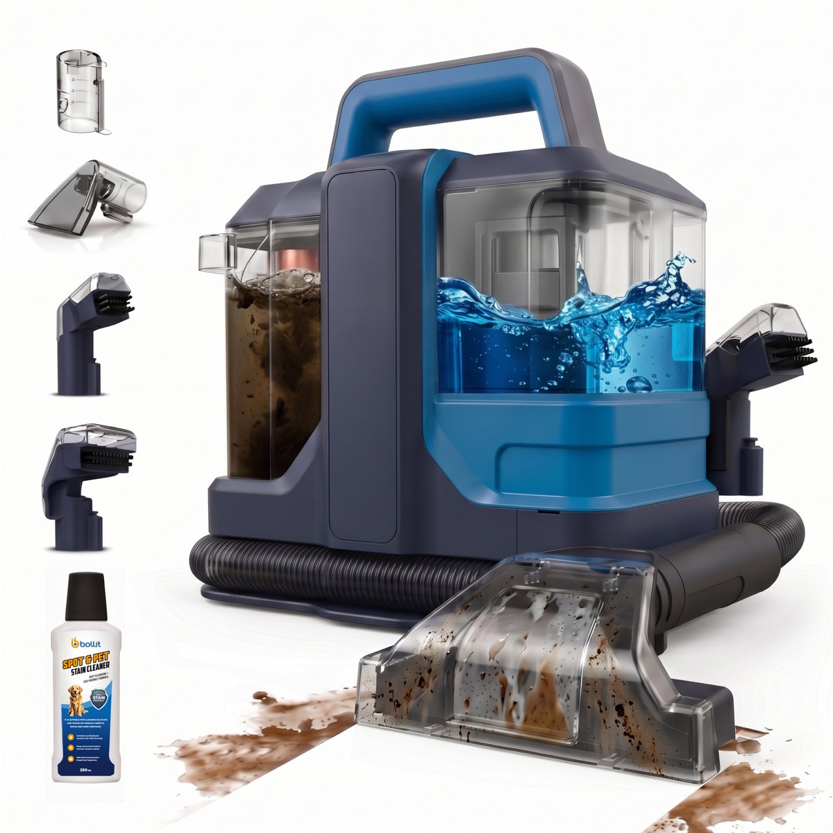 Bol.com BOLLIT Tapijtreiniger 750W - Vlekkenreiniger - Waterstofzuiger - 4 Opzetstukken - Zetelreiniger - Bank reiniger - Meubel... aanbieding