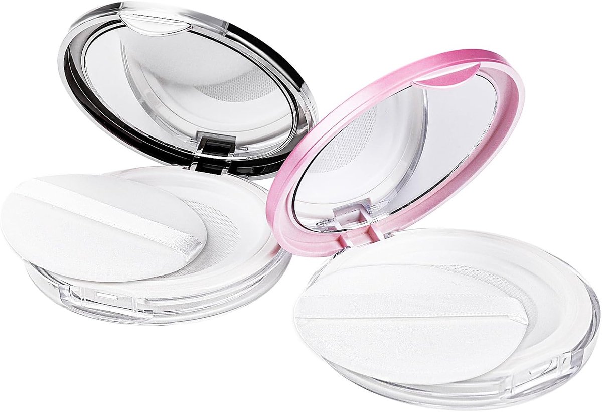 Poederdoosje met Spiegeltje - 2 Stuks - Herbruikbare Poeder Puff - Compact en Handig voor Make-up - ShopVlot