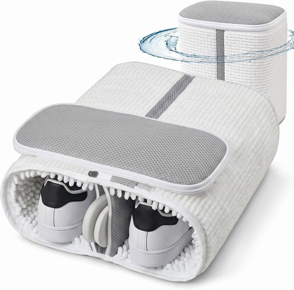 Schoenwaszak voor wasmachine 15 inch - vergrote maat - wit tweezonendesign - 360°-reiniging - ShopVlot