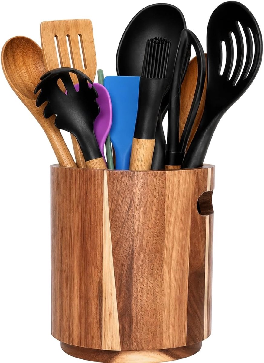 Keukengerei Houder - Bruin - Groot - Acaciahouten Organizer met Verdeler - Voor Keuken