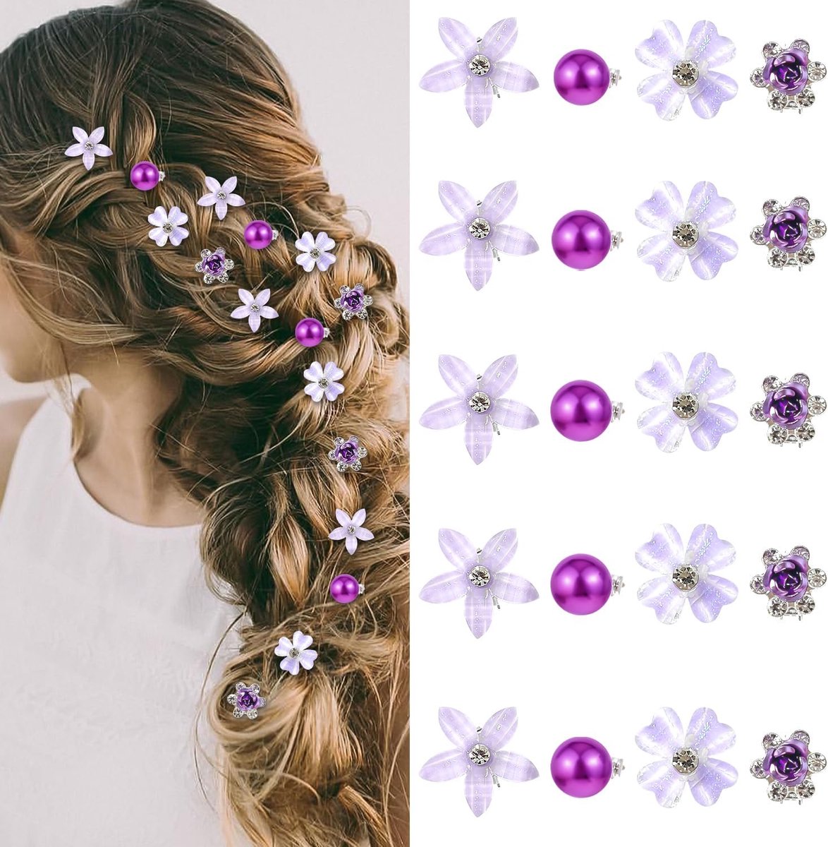 Mini haarclips bloemen - 20 stuks - paarlemoer met rhinestones - schattige accessoires voor elke gelegenheid - ShopVlot