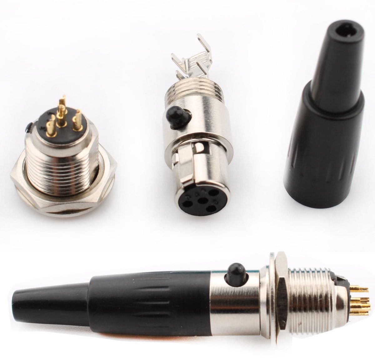 Mini XLR connector set 4-pins - plug en socket - koperkern met nikkelcoating - voor audio transmissie - ShopVlot