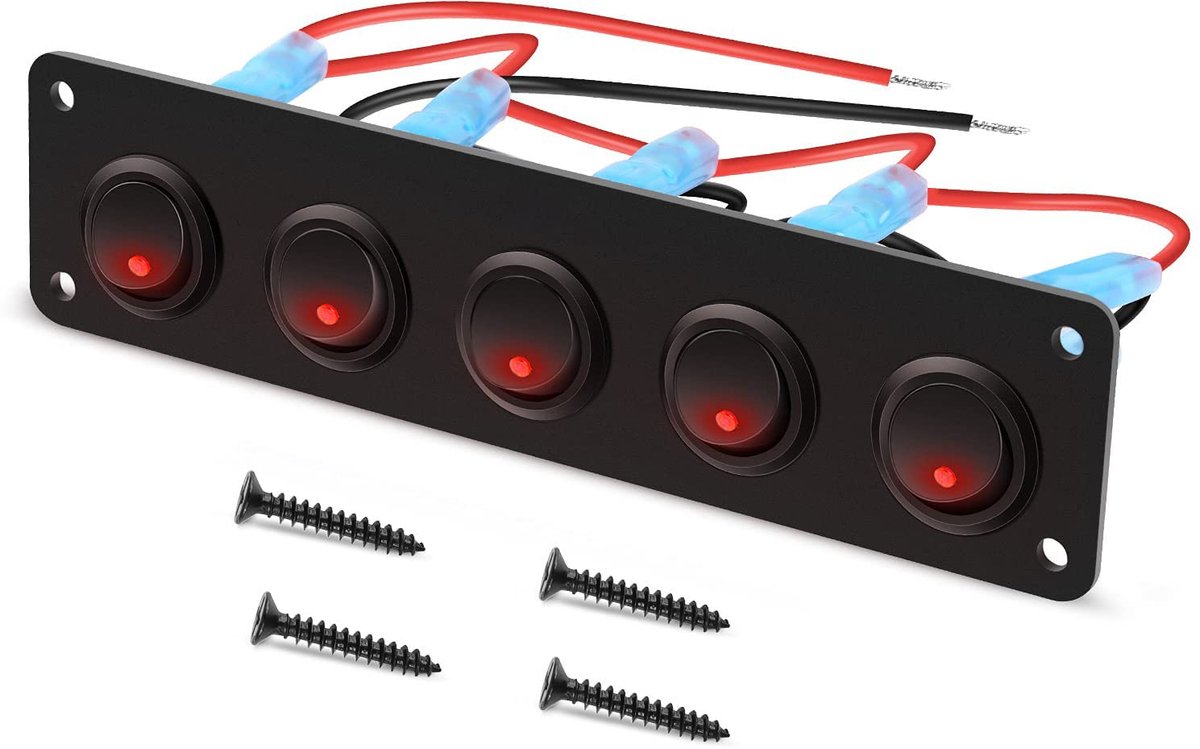 Rocker switch paneel 5 schakelaars - LED verlichting - 12-24V voor auto, caravan, boot - ShopVlot