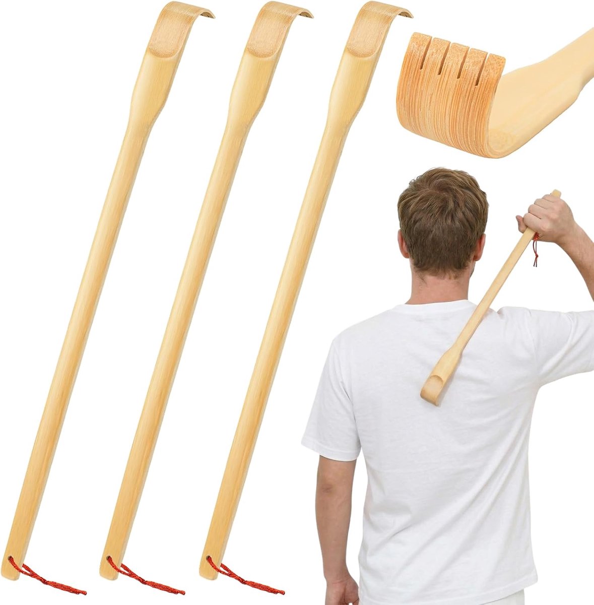 Houten rugkrabbers 3 stuks - Lange handgreep - Bamboe materiaal - Directe verlichting van jeuk - ShopVlot