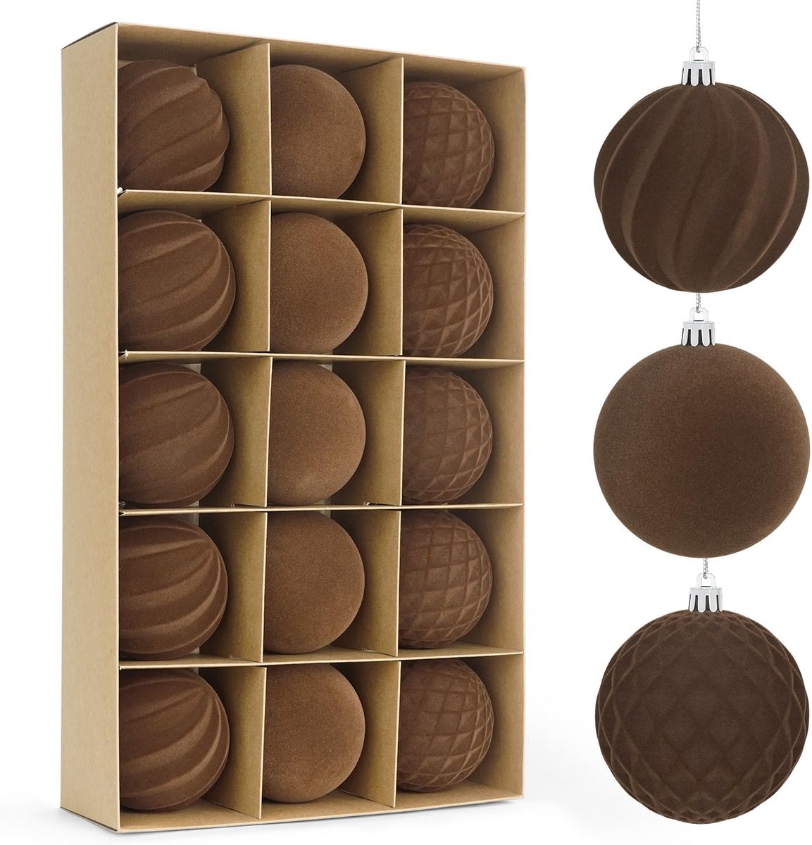 Kerstballen set van 15 stuks - satijnen ornamenten - sneeuwachtig design - perfect voor kerstdecoratie - ShopVlot
