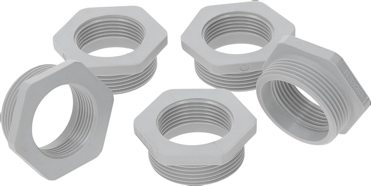 Schoefadapter M32 naar M25 - lichtgrijs kunststof - set van 5 reductiestukken - voor montage in besturingskasten - ShopVlot