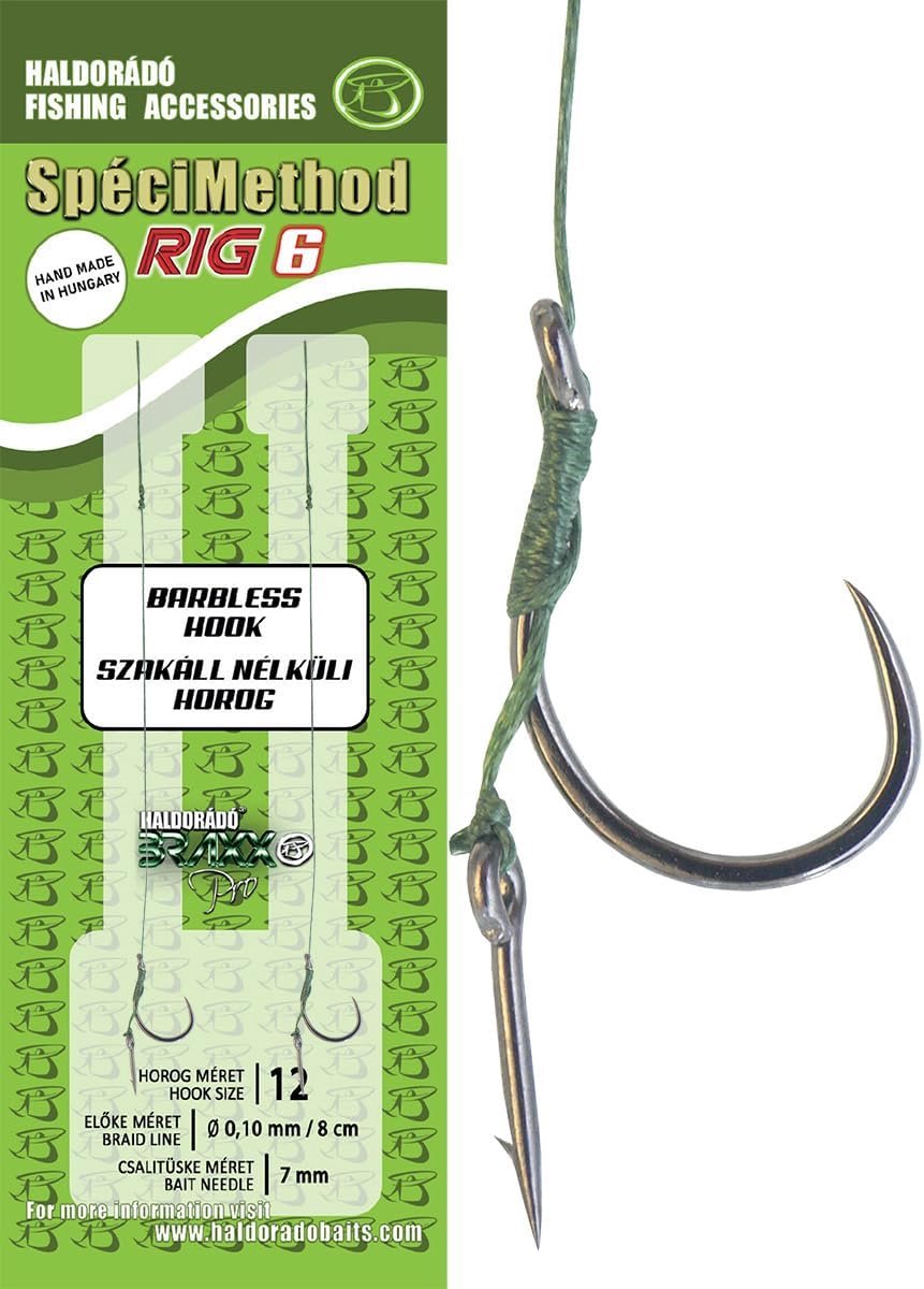 Haldorado SpéciMethod Rig 6, 8 cm - weerhaakloze haak maat 12 - 0,10 mm gevlochten lijn - ideaal voor karpervissen - ShopVlot