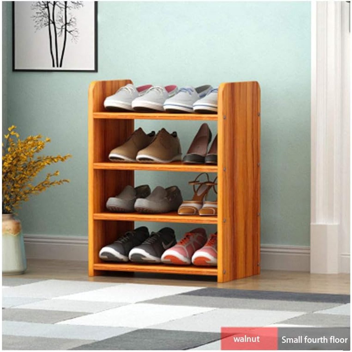 Schoenenrek houten 4-laags - natuurlijke uitstraling - multifunctioneel - ideaal voor schoenen en decoratie - ShopVlot