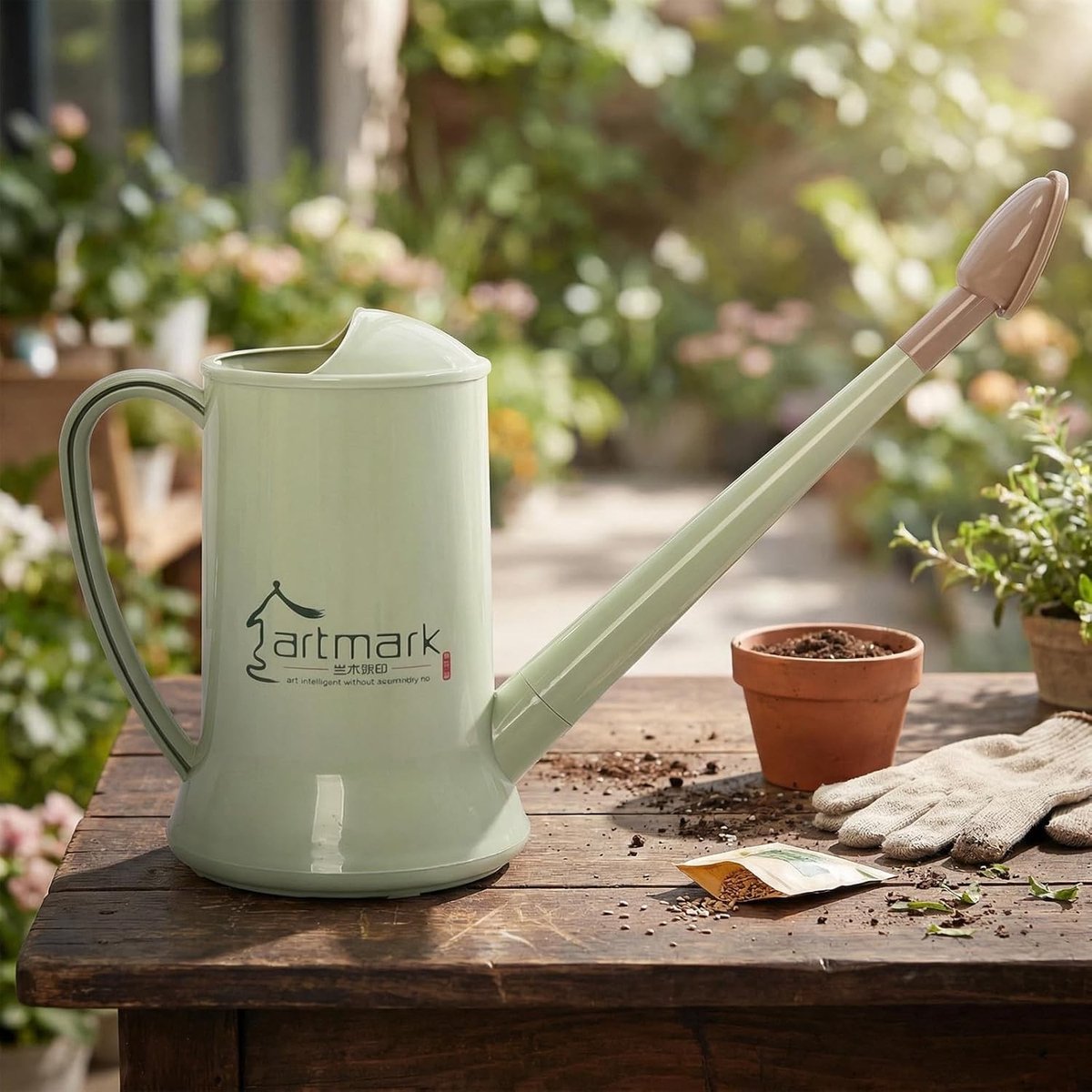 Dikke Kunststof Gieter - Groen - 2 Liter - Lichtgewicht Tuingieter met Lange Tuit - Voor Binnen- en Buitenplanten