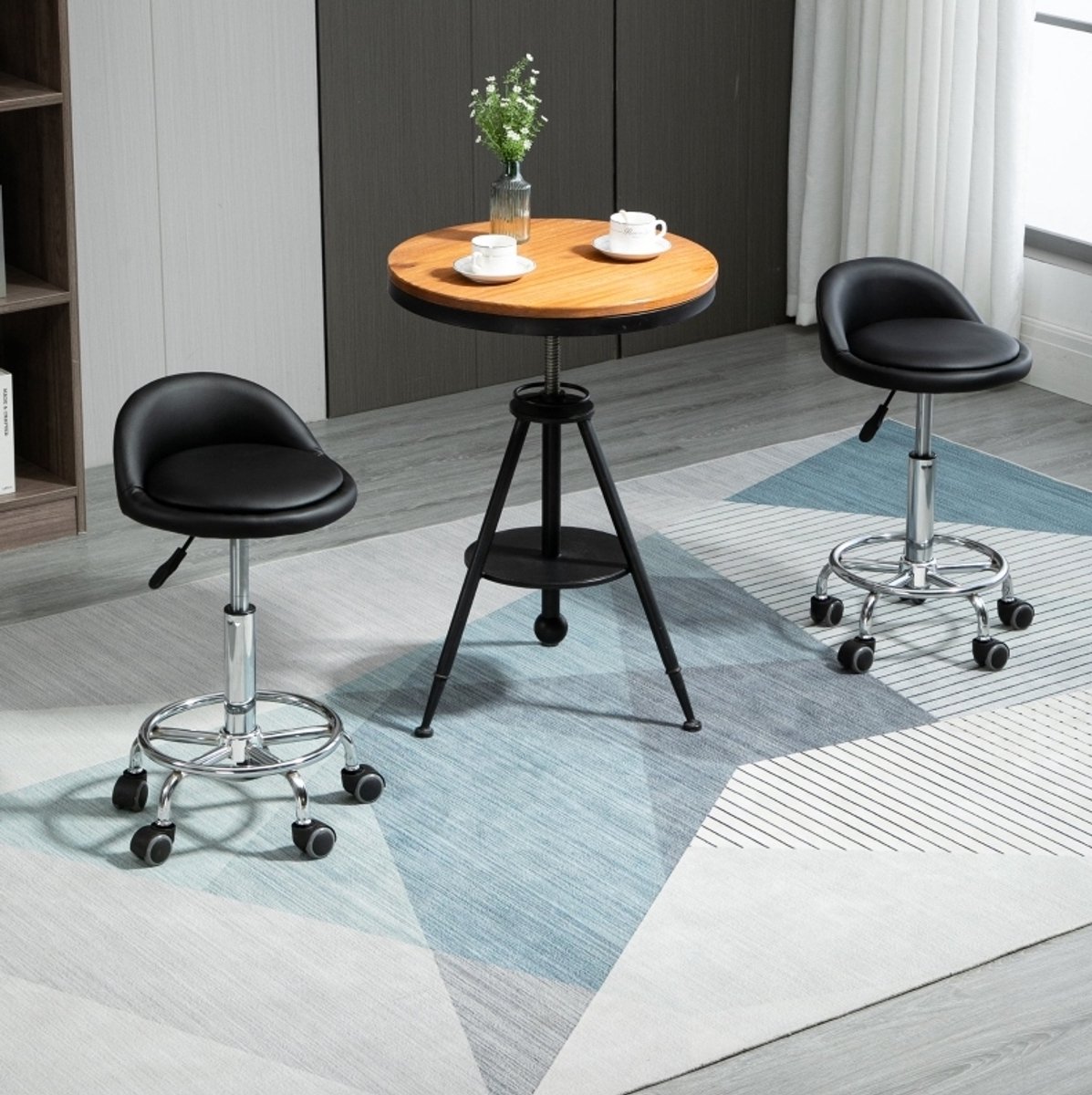 OKWISH Bureaukruk Met Rugleuning 2 Stuks – Hoogte Verstelbaar 57 Tot 72 Cm – 360 Graden Draaibaar Met Wielen – Voor Salon Massage En Bureau – Kunstleer – Zwart
