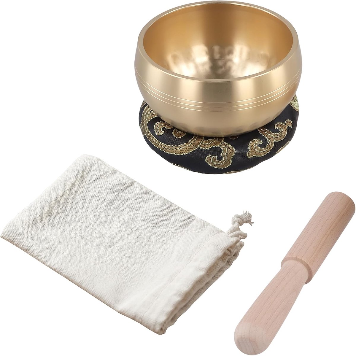 Tibetaanse klankschaal 8 cm - handgehamerd messing - set met houten klopper - voor meditatie - ShopVlot