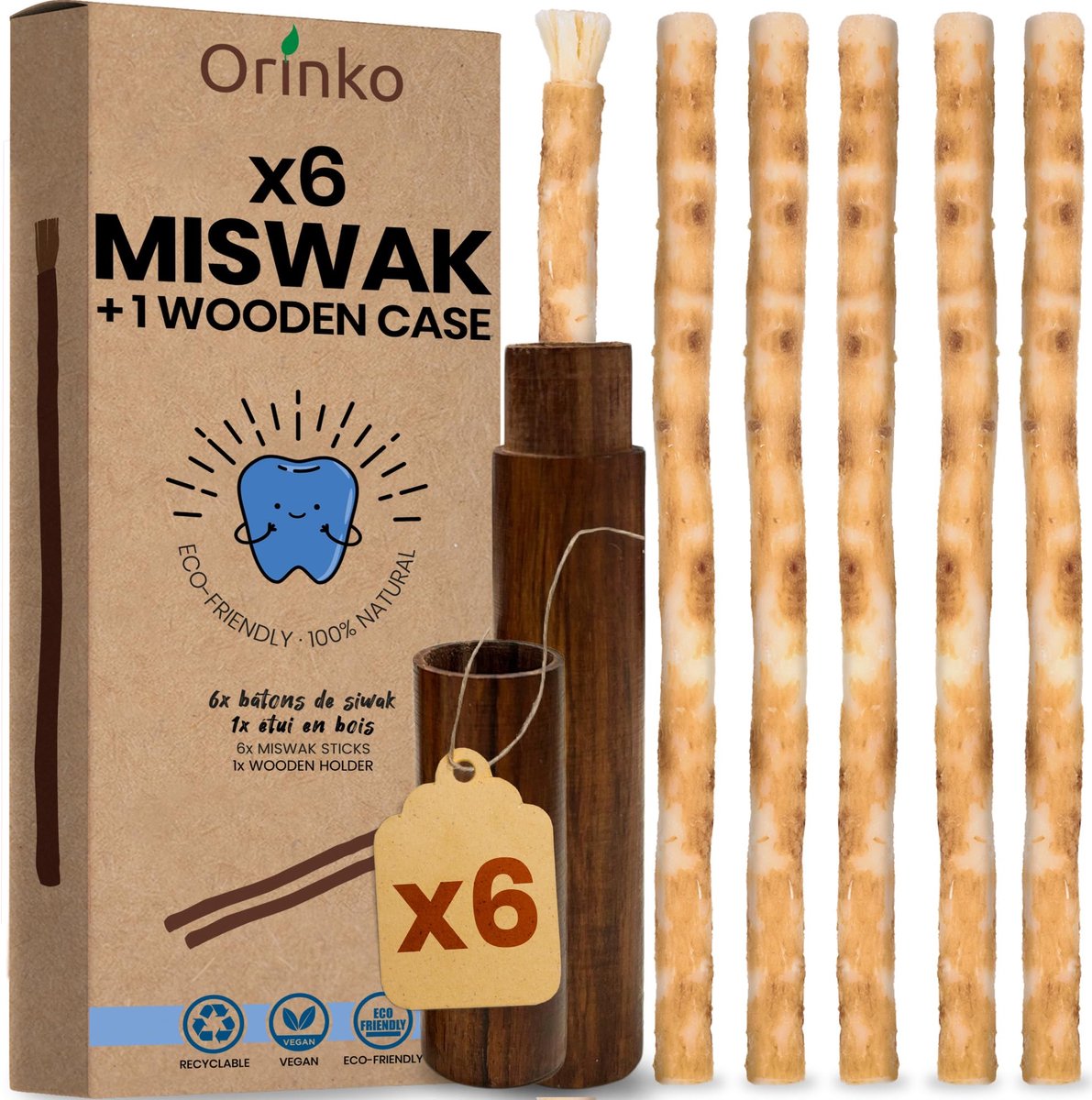 Miswak Sticks x6 met Houten Etui - Natuurlijke Siwak Tandenborstels - Duurzame Mondverzorging - ShopVlot
